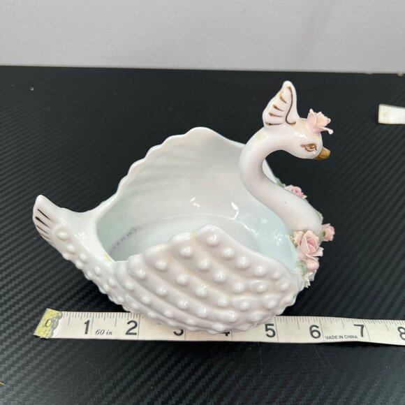 Vintage Lefton's Hobnailed Porcelain Roses Swan Trinket Dish Hand Painted 848 - Picture 9 of 10